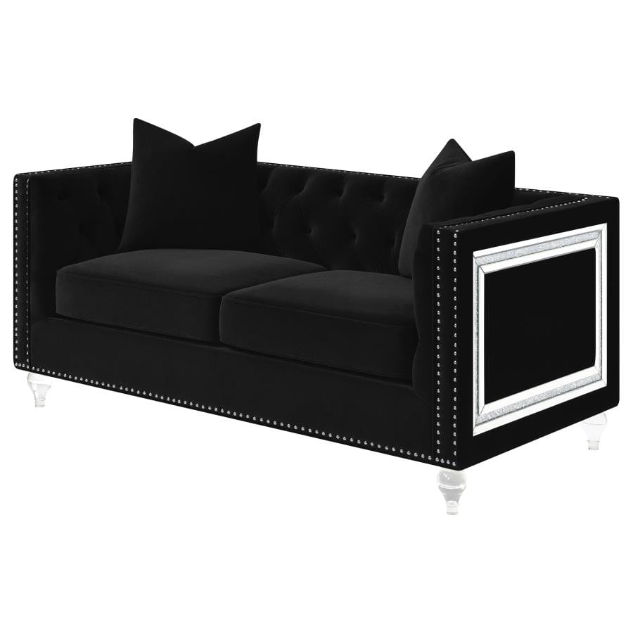 Living Room Loveseats Dothan Velvet Tufted Loveseat in Black at iStyle